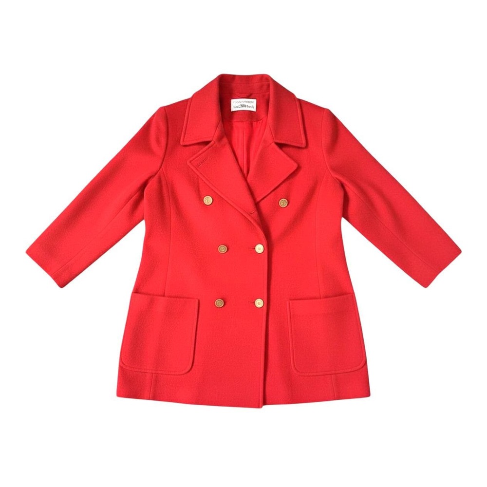 Vtg Contemporary by MacKintosh Red WOOL PEA COAT Jacket Double Breasted sz M